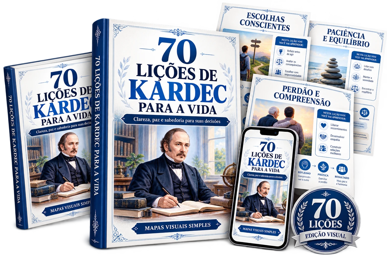 Mockup de 70 Lições de Kardec para a Vida
